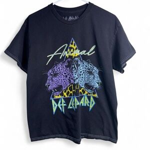 Def Leppard Animal Graphic Band Tee Black Leopard Print Rock T-Shirt